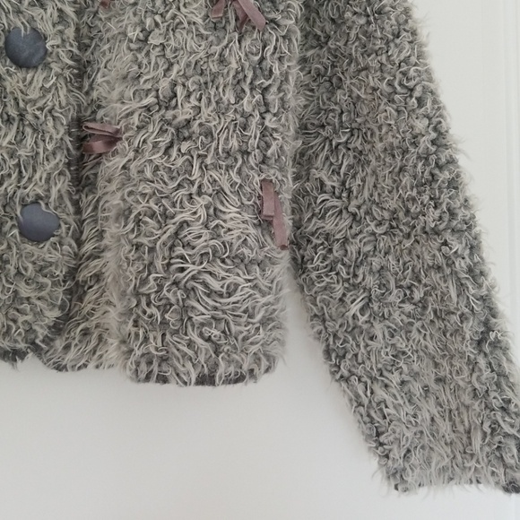 Vintage Trendy Fur Style Heather Gray Button Front Long Sleeve Short Jacket Sz 2 - Picture 4 of 4